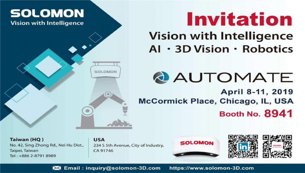 invitation to Solomon's AI, 3D vision, and robotics seminar at Automate 2019 