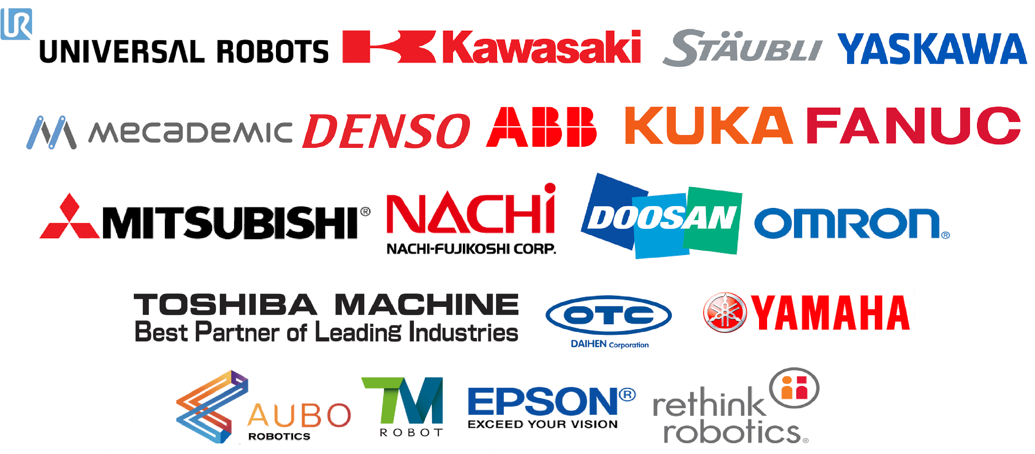 logos of major robot brands that Solomon is compatible with