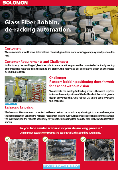SOLOMON 3D Newsletter - Glass Fiber Bobbin, de-racking automation