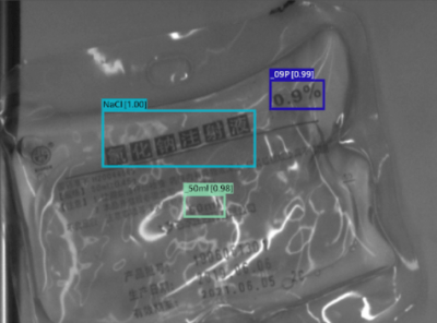 Sodium Chloride Solution IV bag inspection using SolVision AI vision software