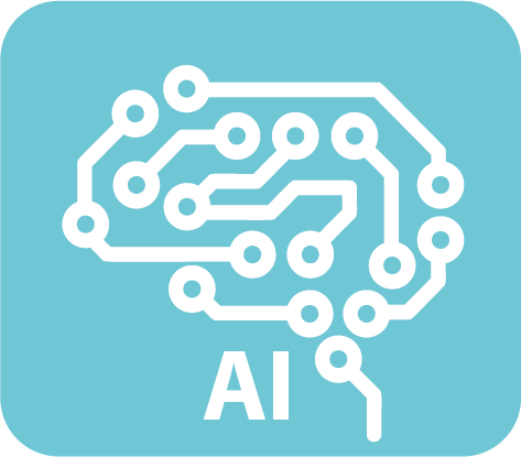 Efficient White AI brain graphic on a teal background, illustrating AI efficiently
