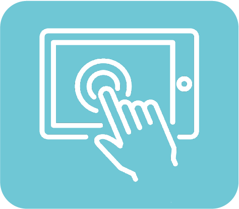 Easy-to-Use White hand outline touching a tablet screen on a teal background