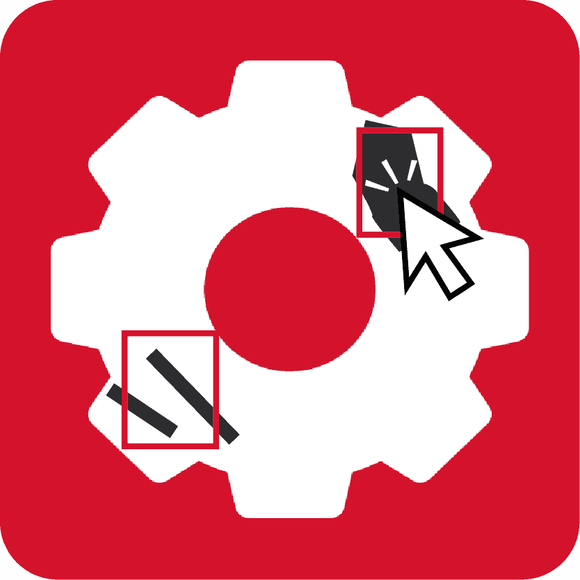 Intuitive User Interface White cog outline vector graphic icon on a red background, depicting Intuitive User Interface.