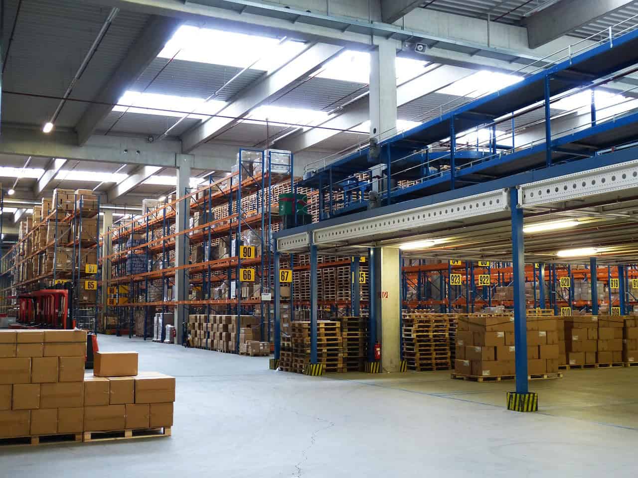 Mixed pallets of home appliances inside a warehouse