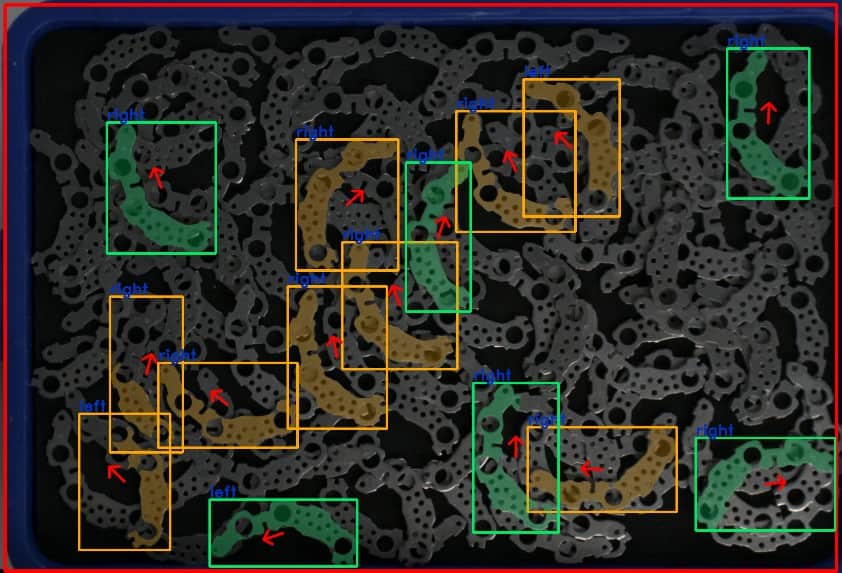 2D AI detection of randomly arranged metal items with angle recognition