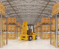 yellow forklift truck inside a warehouse