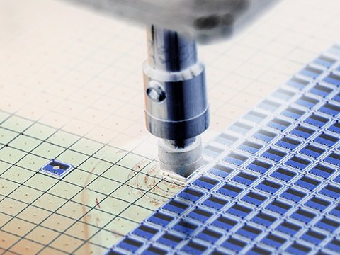 a close up of a semiconductor wafer being fabricated