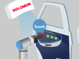 graphic showing robotic grinding of metal bicycle frame using SolMotion VGR software