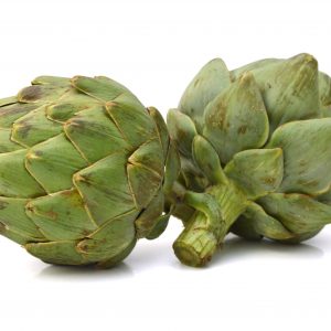 Green artichoke on white background