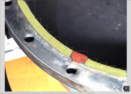 NG: Missing weld bead Close-up of an HVAC weld with SolVision AI defect detection results showing missing weld beads highlighted in red.