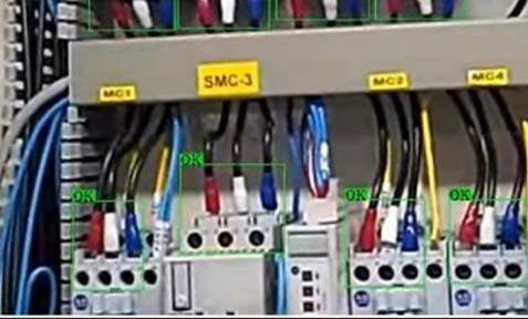 AI inspection of a wiring panel showing correct cable placement