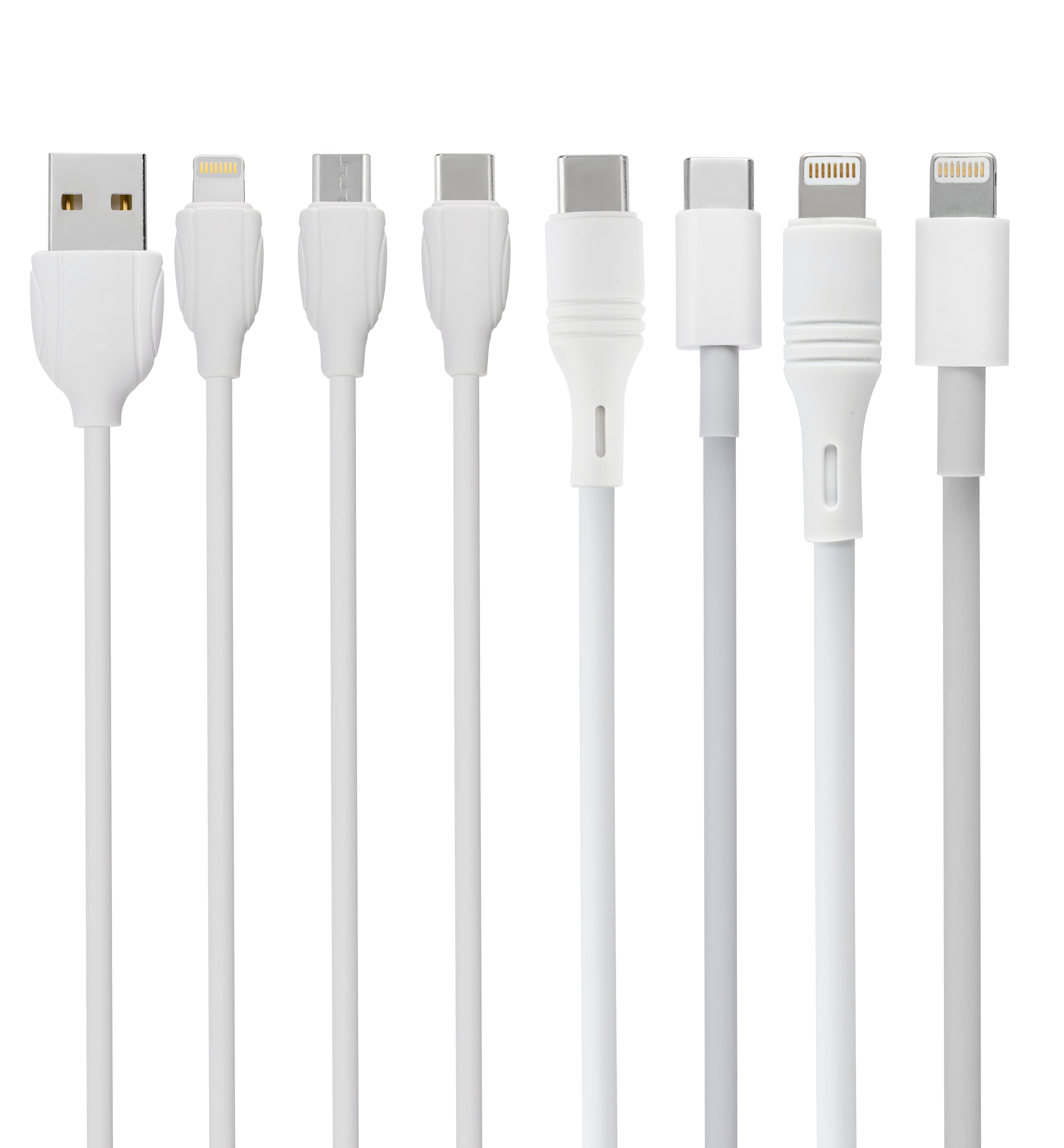 コンシューマー向け電子機器製造で生産されるUSB、HDMI、Lightning、RJ45などの接続ケーブル。