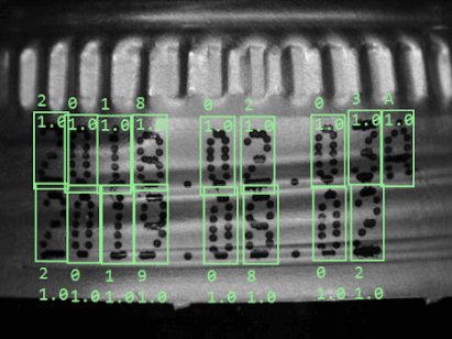 OCR detection of a production date and expiry date printed on a bottle cap