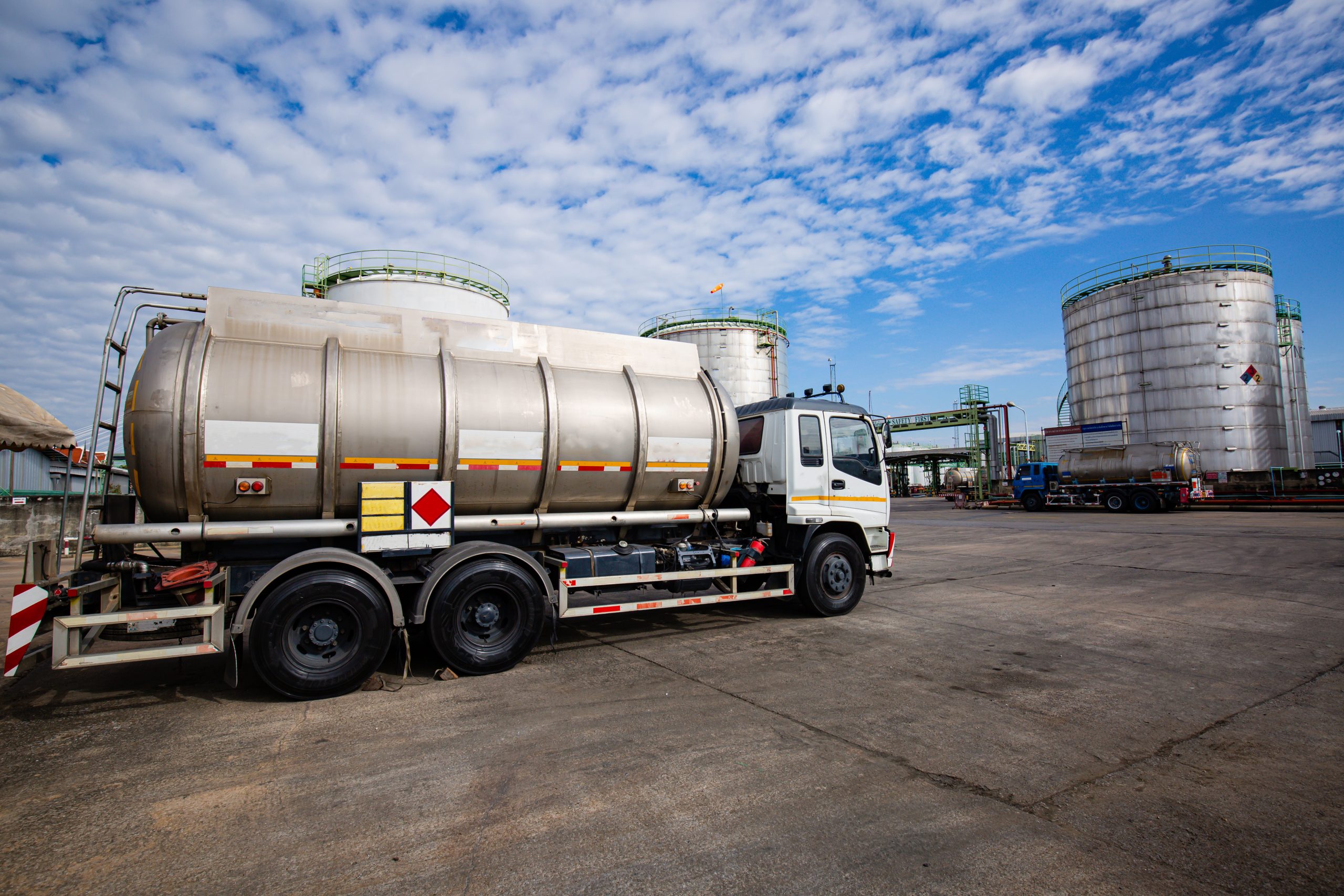 chemical tanker truck parked in a chemical plant