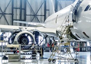 Aircraft airframe being assembled in a hangar Aircraft airframe being assembled in a hangar