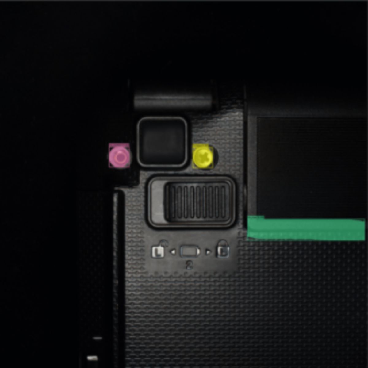 NG: Missing screw NG: Missing screw - SolVision AI flags a missing screw in the laptop assembly for QC inspection.