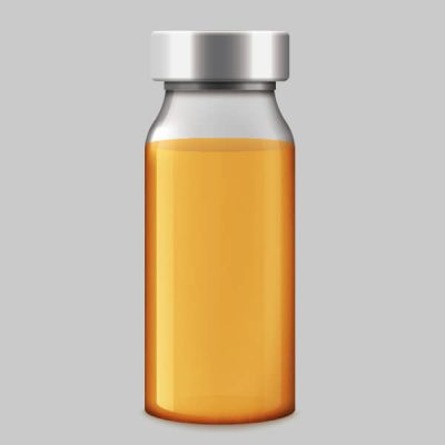 OK: Golden Sample Golden sample pharmaceutical vial with clear liquid used as reference for SolVision AI visual inspection.