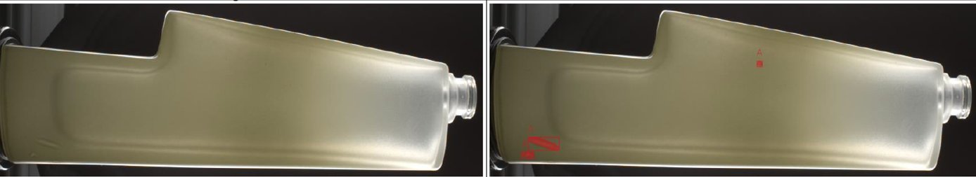 SolVision identifies surface defects on a gradient glass fragrance bottle during AI-based inspection.