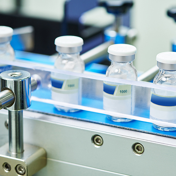Vials on a pharmaceutical production line